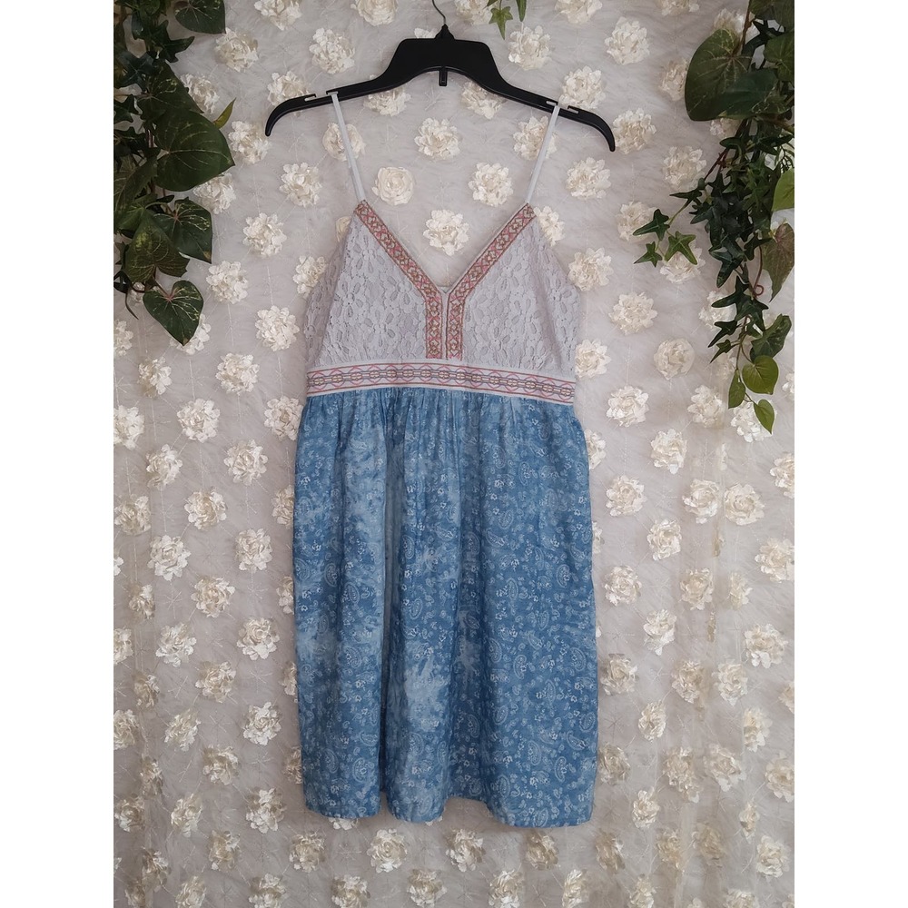 Women's Flying Tomato Tank Dress White Red Blue Lace Paisley Size Large